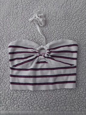 Striped White Halter Knot Crop Top